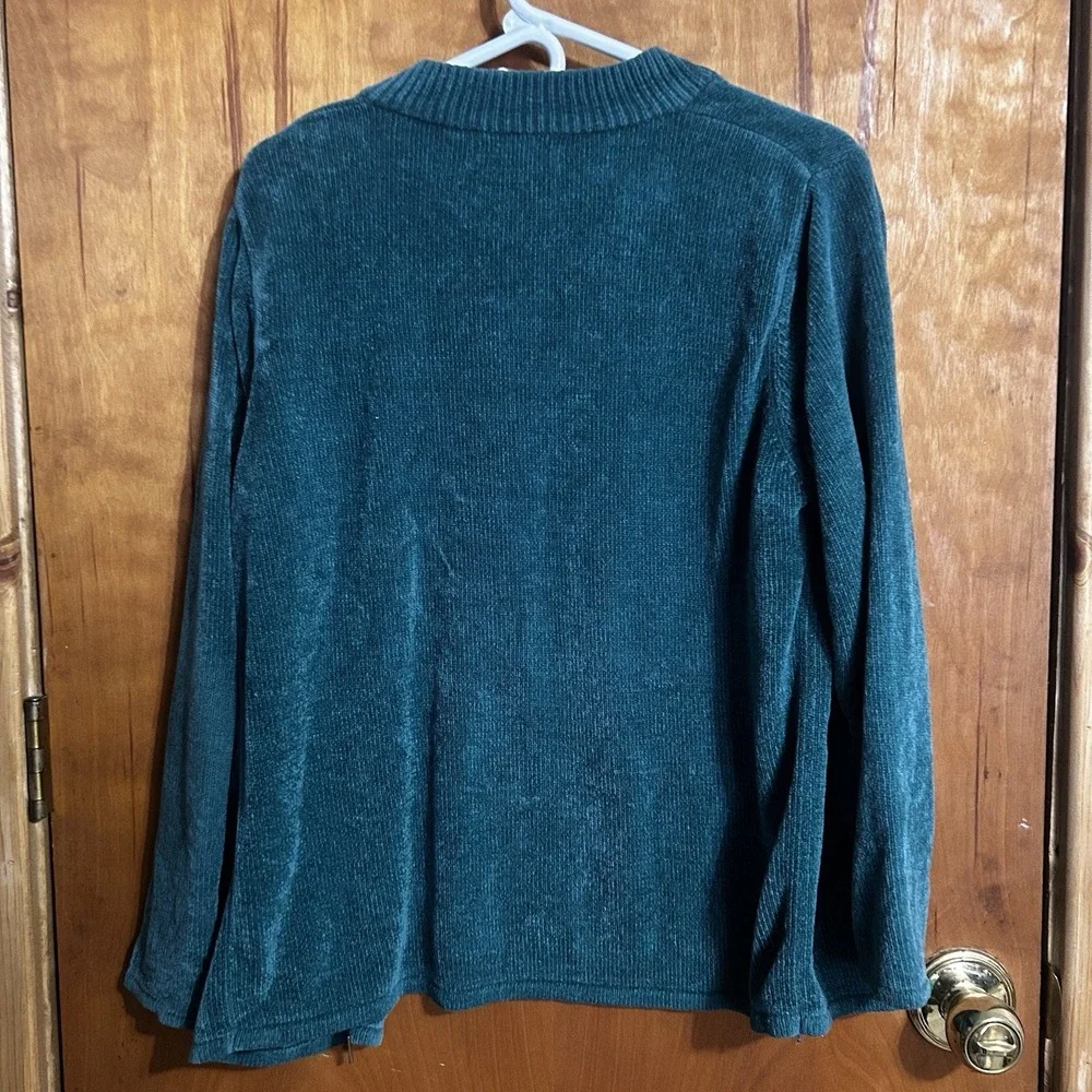 Jenny Vintage Sweater Womens L Green Floral Embroidered Cardigan‎ Cottagecore